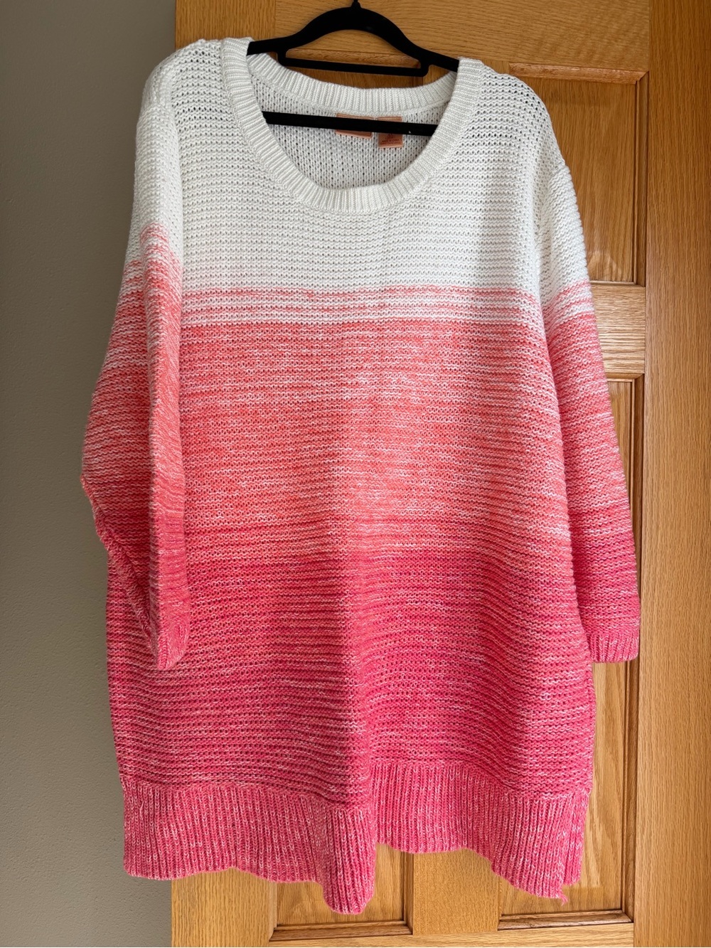 North Crest Plus Size 4X Pink Ombre Knit Pullover Sweater 3/4 Sleeve Sunset